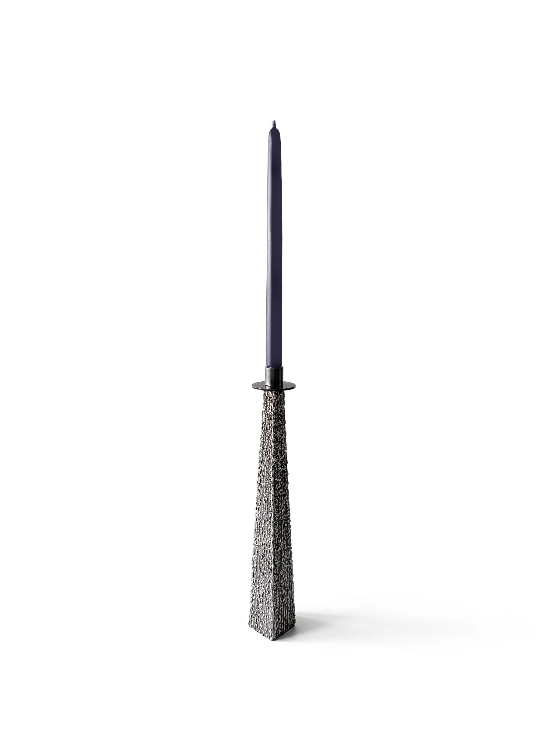 Stainless Textured Taper Candle Holders  3