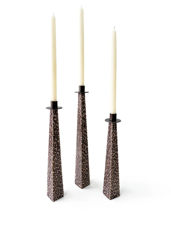 Bronze Textured Taper Candle Holders by Michael Daniel Metal Design
