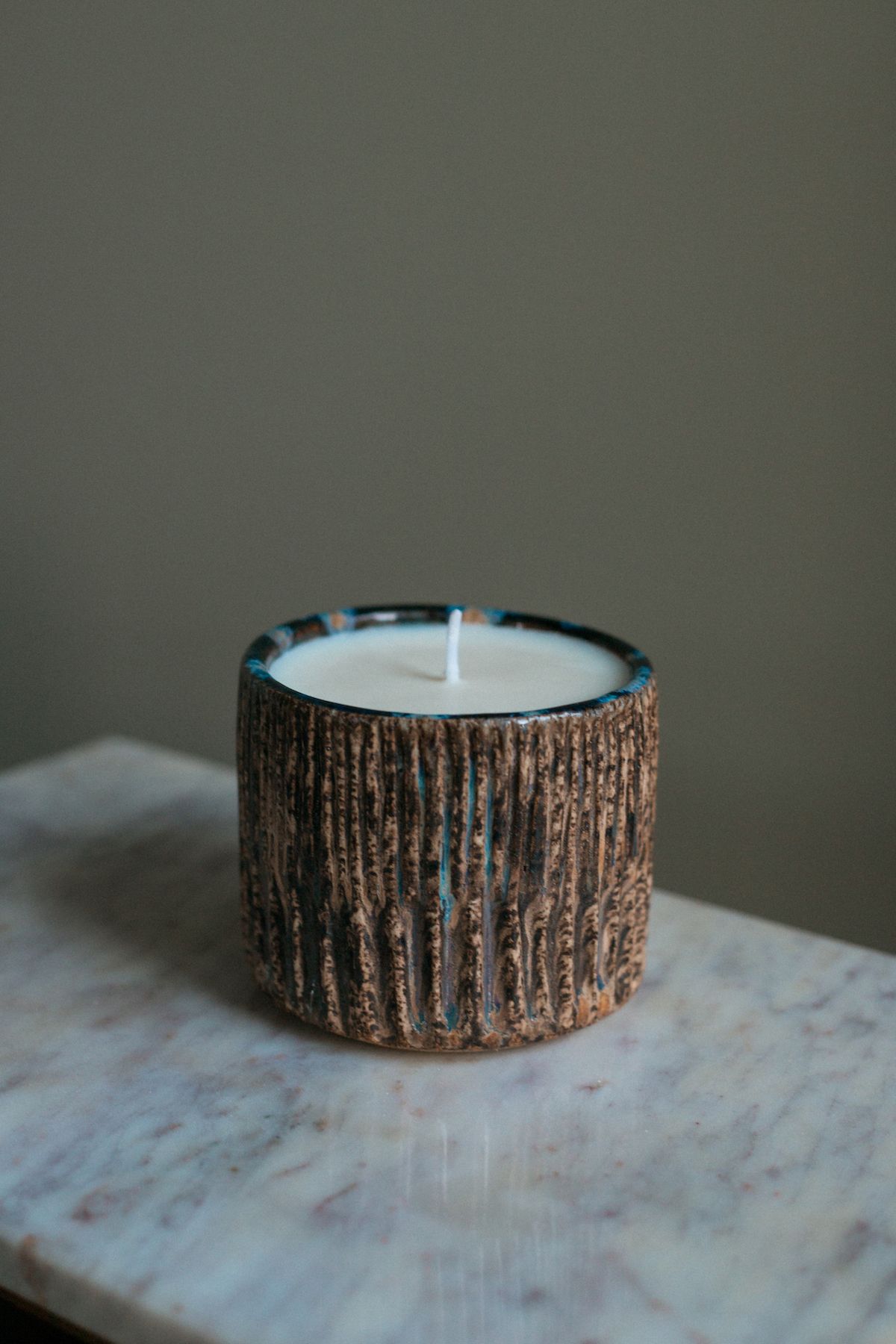 Wood bark candle by Stoneware by Susannah Wilson