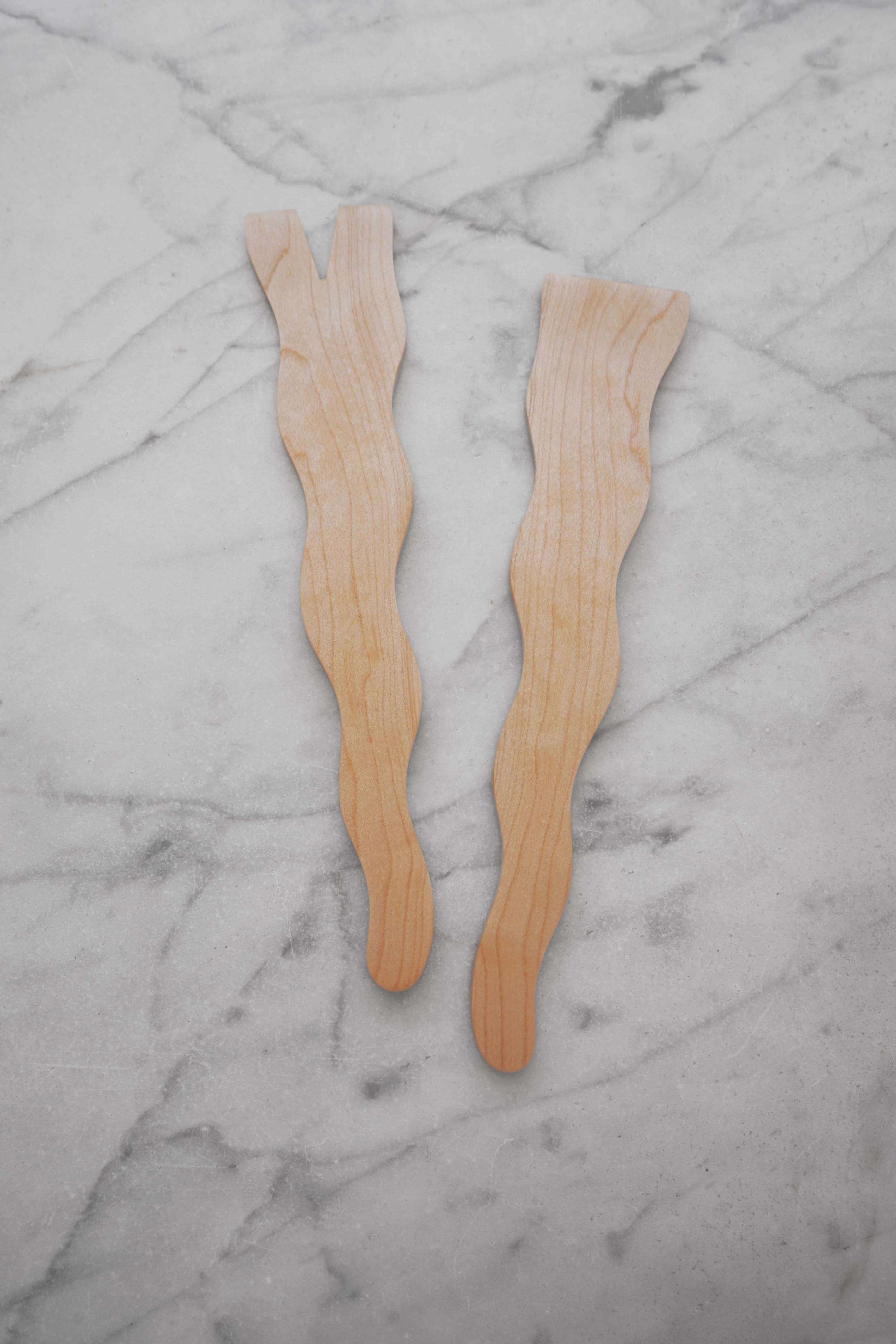 Flat Line - Wavy Salad Set - Walnut, Cherry, or Maple Wood 2