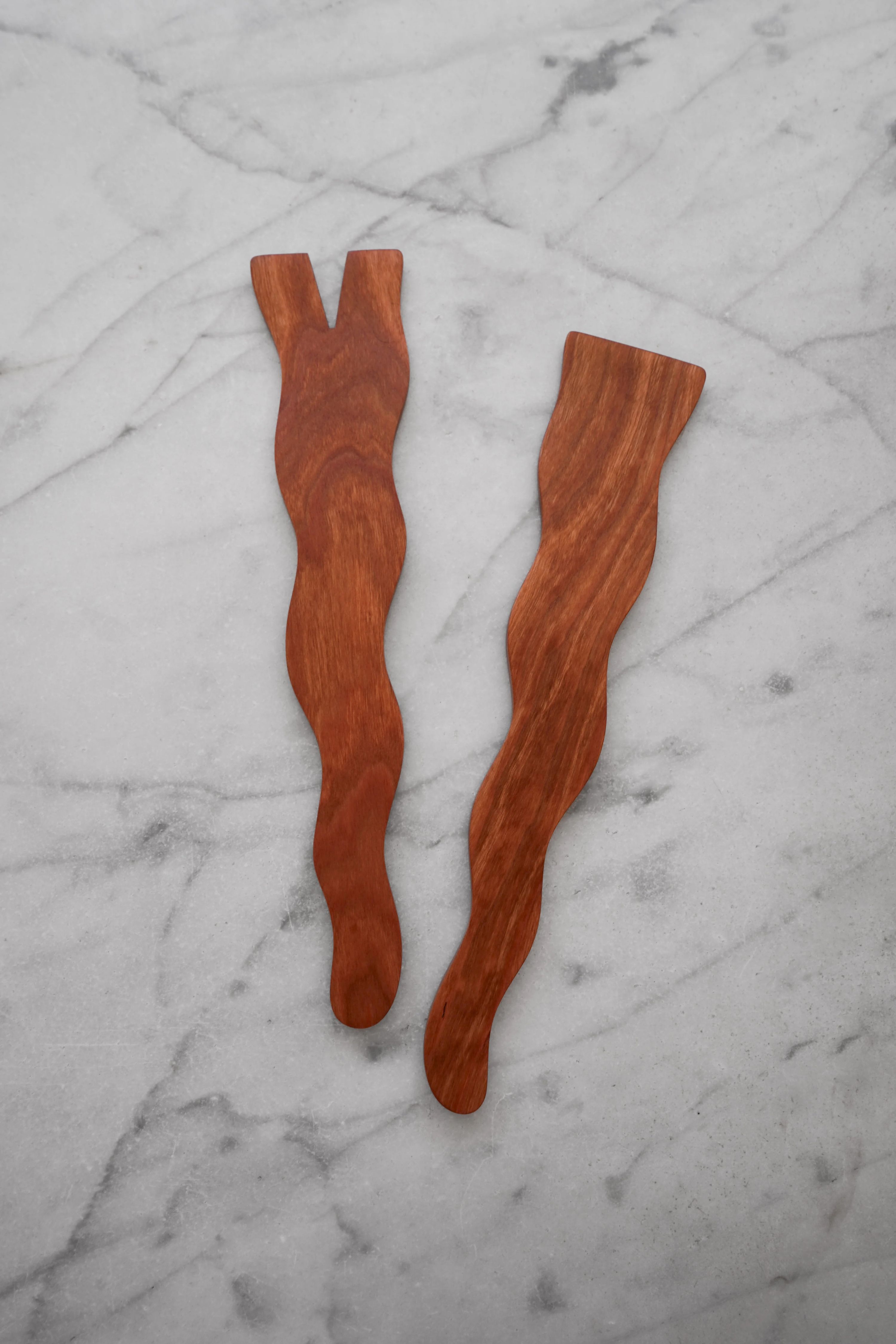 Flat Line - Wavy Salad Set - Walnut, Cherry, or Maple Wood 4