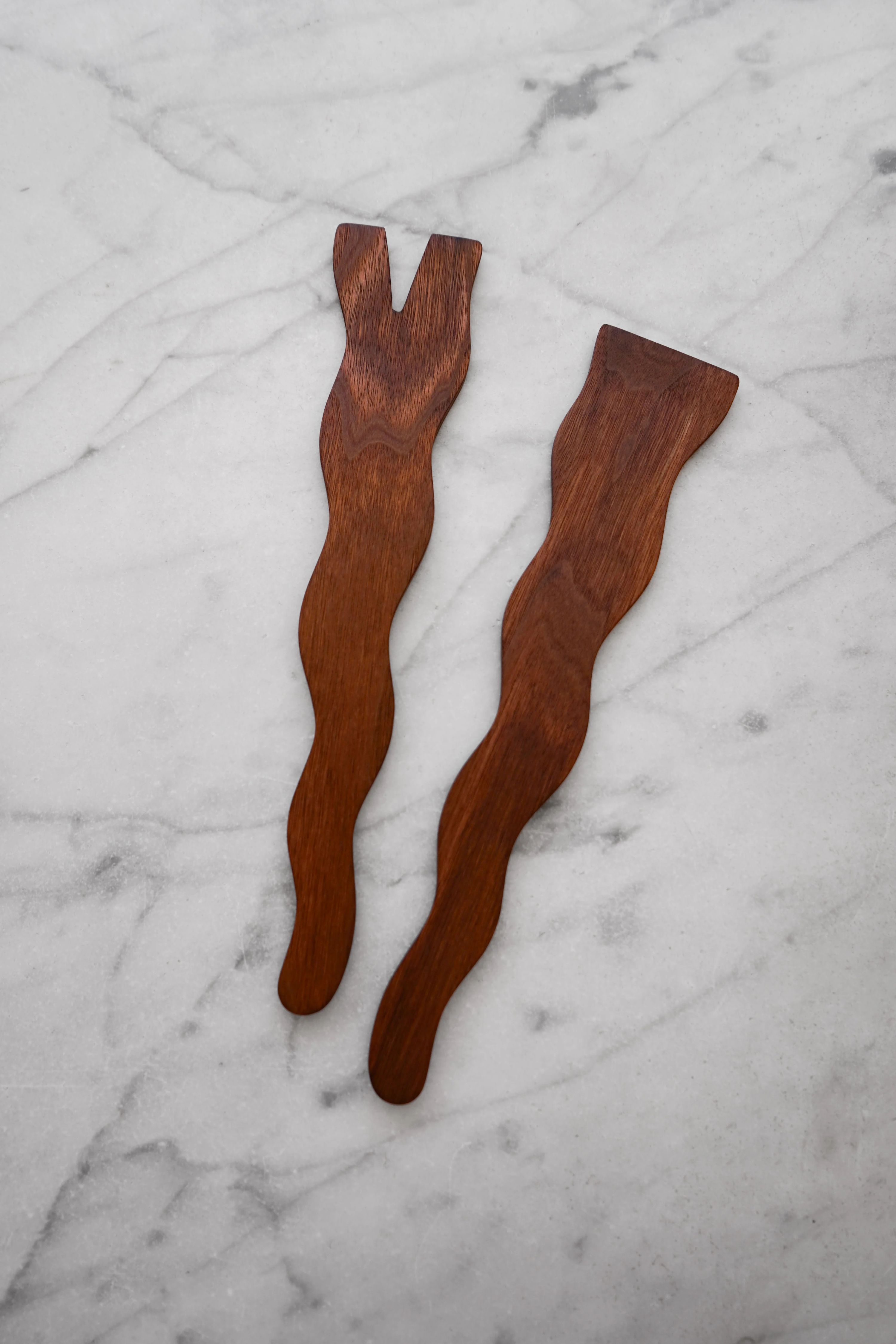 Flat Line - Wavy Salad Set - Walnut, Cherry, or Maple Wood 6