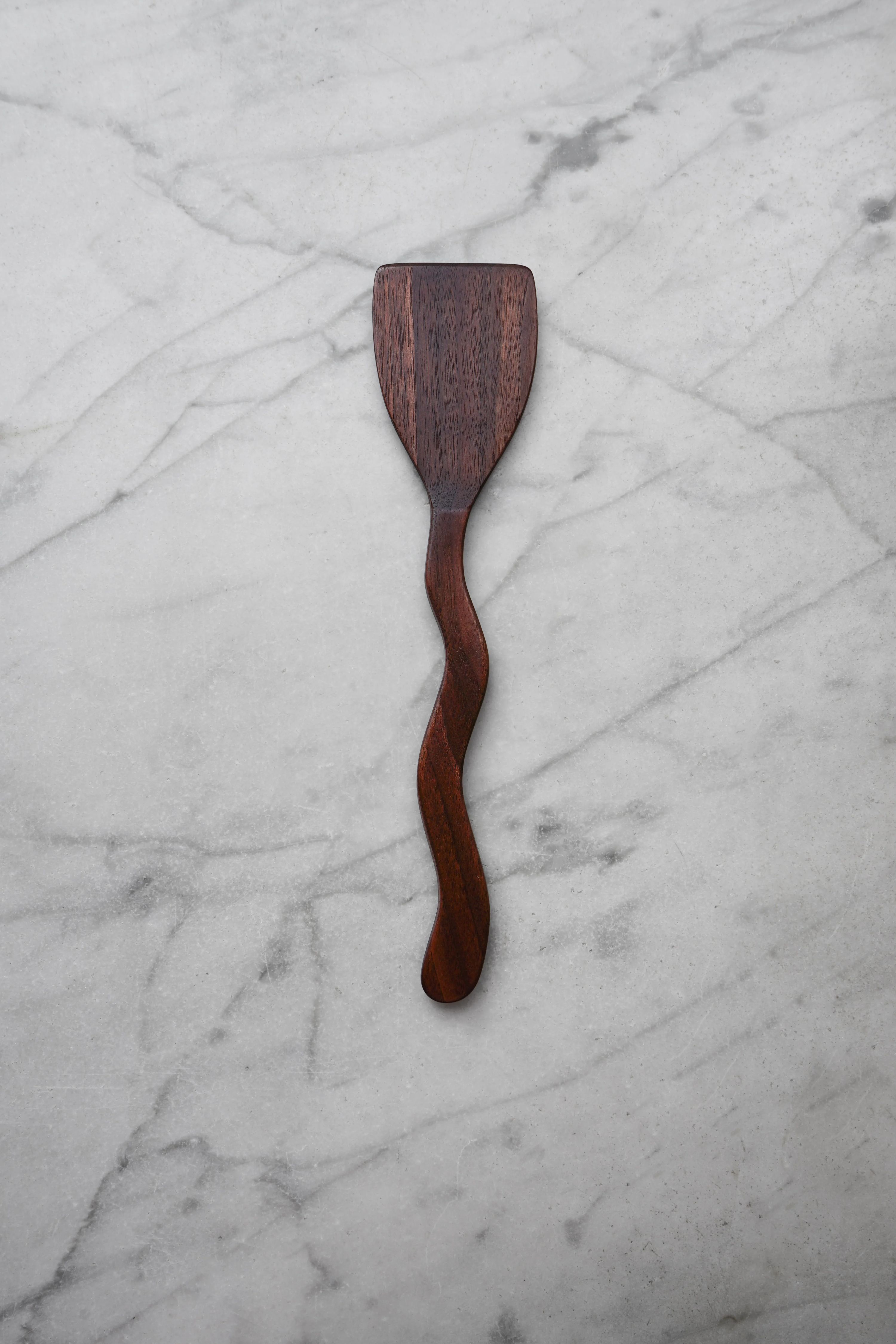 Flat Line - Squiggly Scraper Spatula - Walnut Wood by Four Leaf Wood Shop 