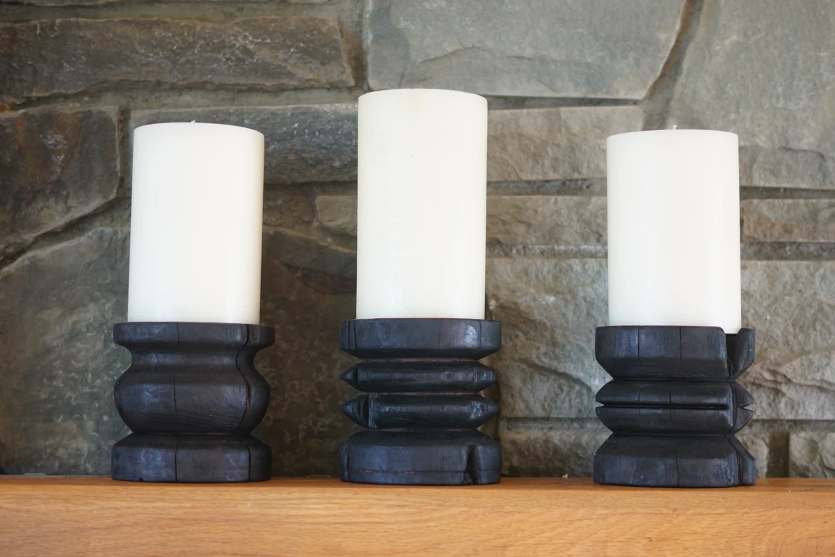 Wide Yakisugi Pillar Candle Holder by Seven Cedars NY