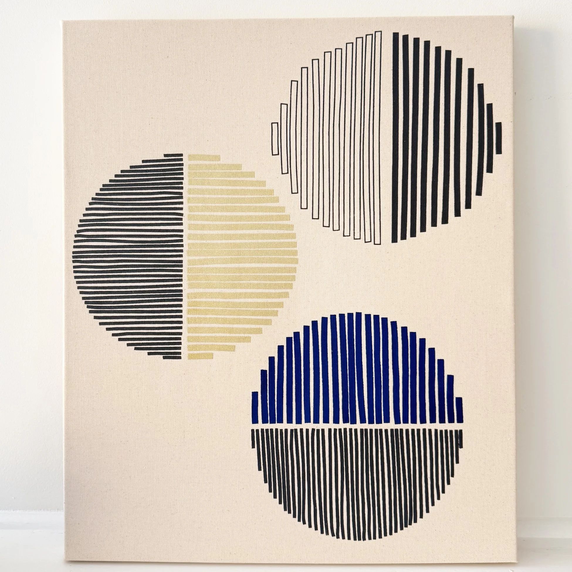 Wall Hanging/3 Moons in Charcoal, Blue + Gold by olgajoan