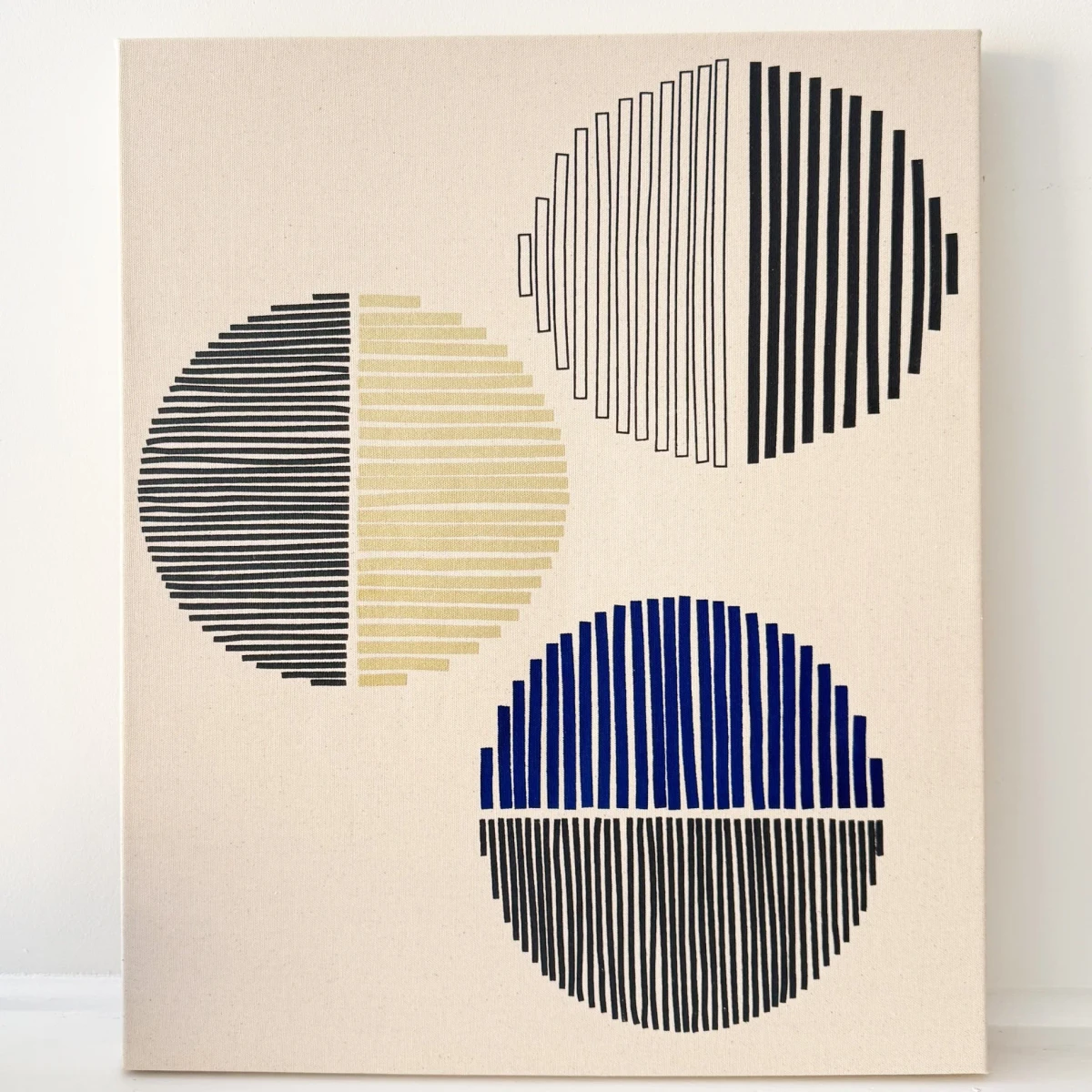 Wall Hanging/3 Moons in Charcoal, Blue + Gold by olgajoan